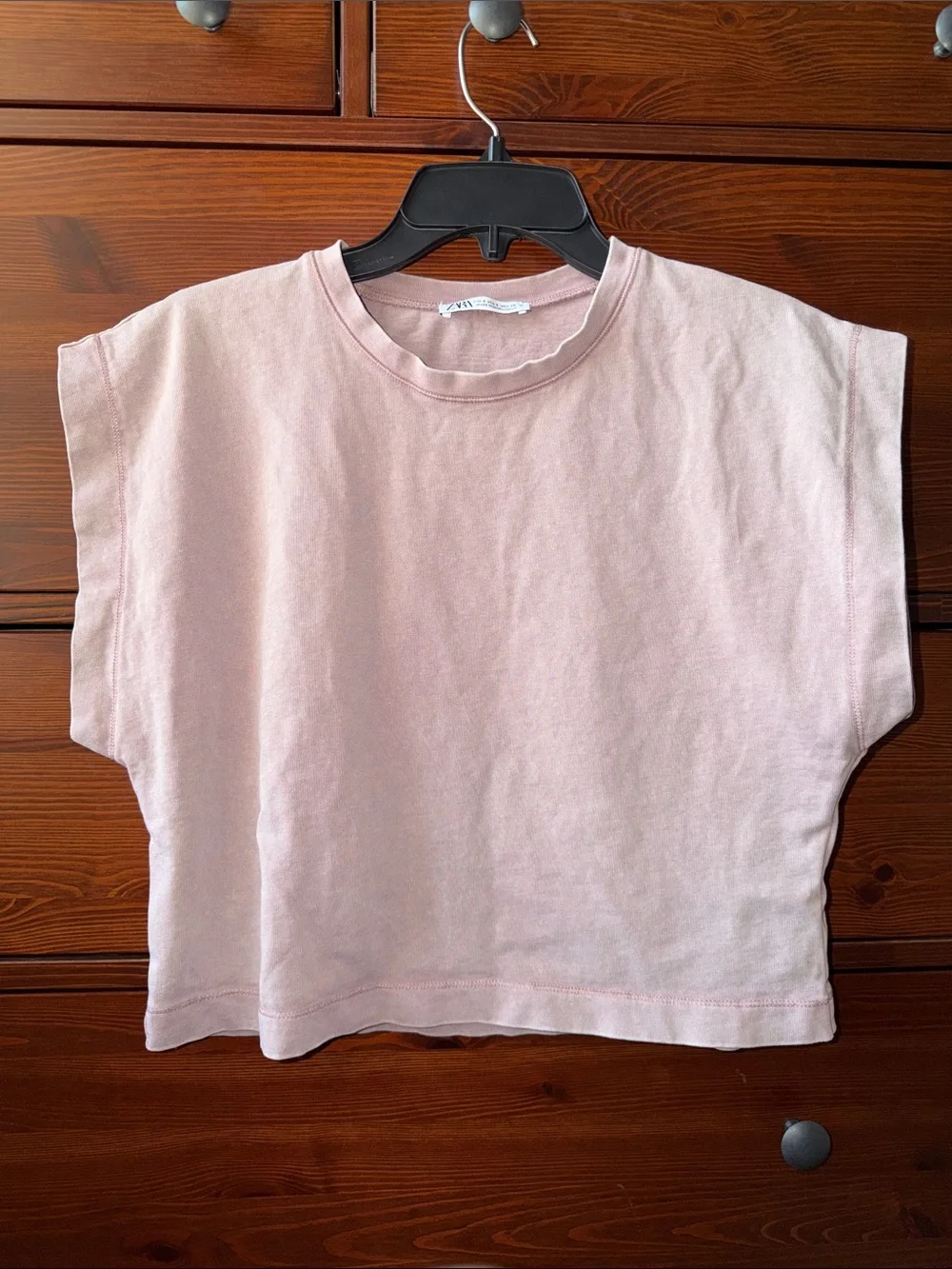 Zara Cropped Boxy Cotton Muscle Tee Pink Orchid Cap Sleeve Top S